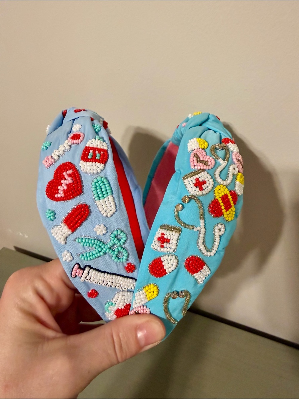 Handcrafted Beaded Nurse Theme Headband - Blue